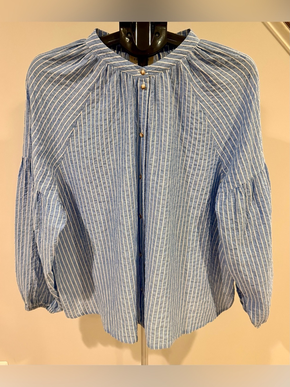Sezane Nerissa Blouse Blue Striped Top EUC Size 12 14